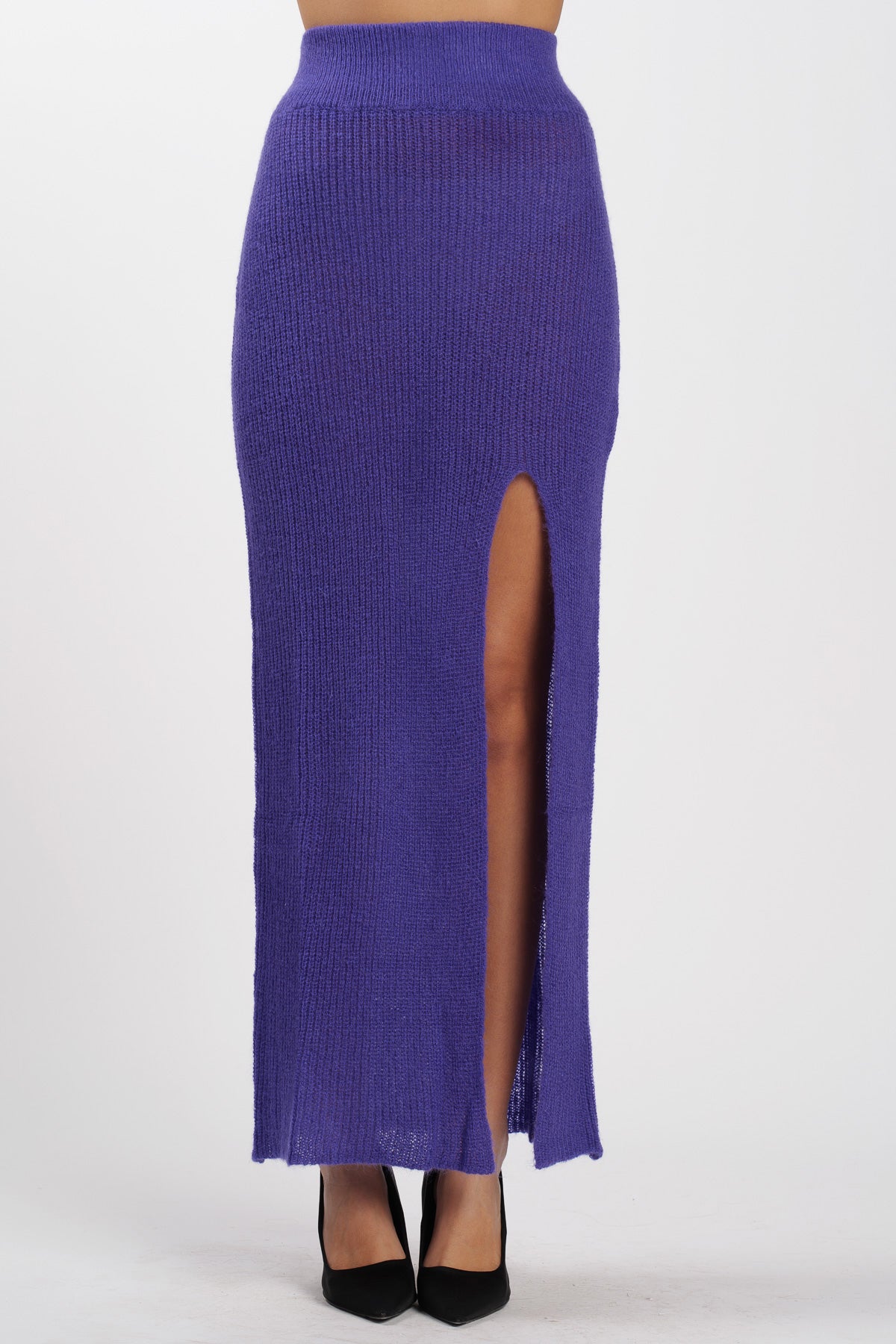 Wool Slit Skirt Purple