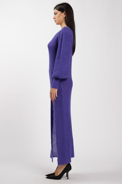 Wool Slit Dress Purple