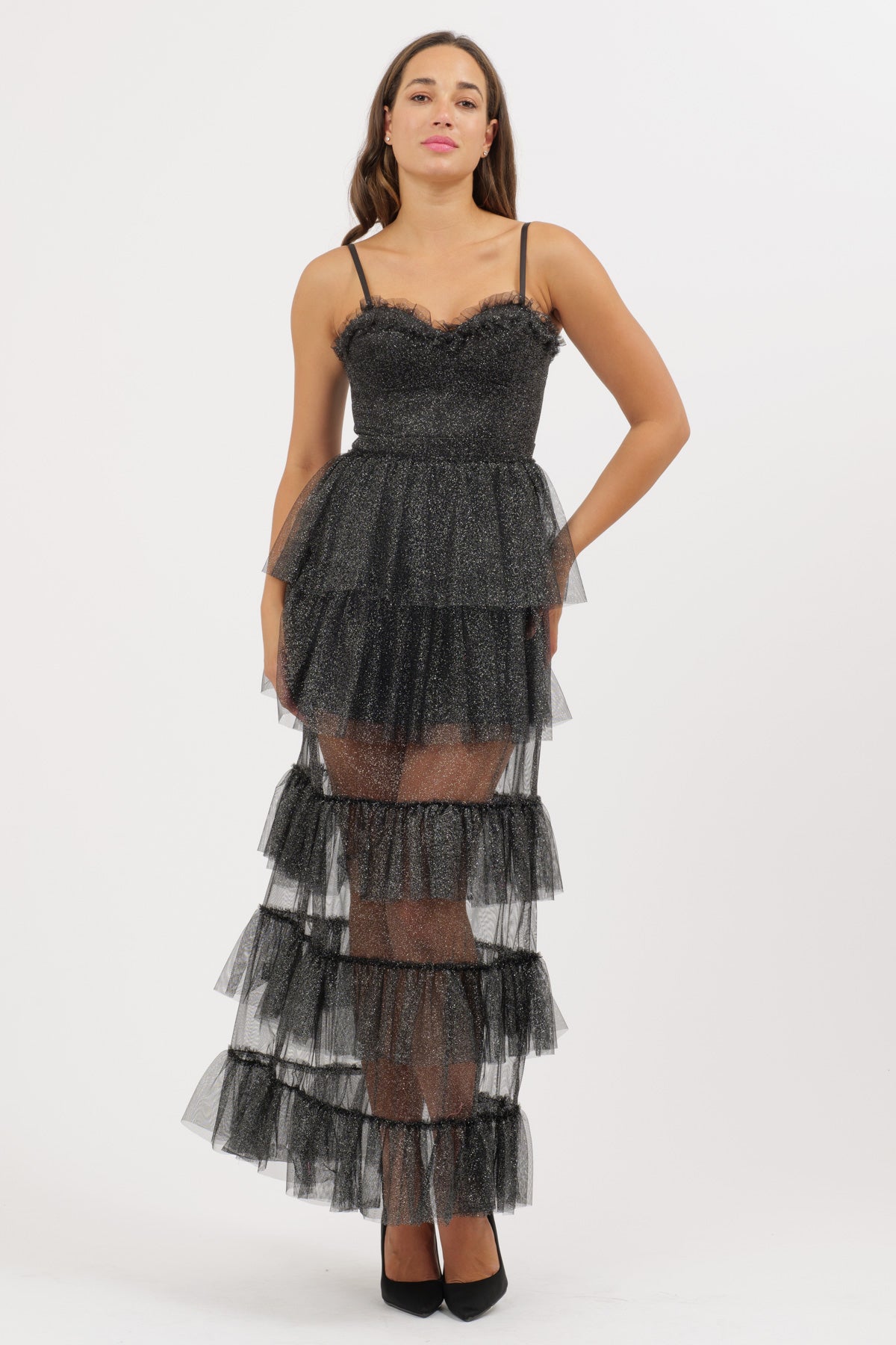 Black Tulle Ruffle Dress