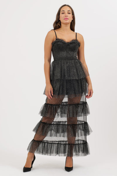 Black Tulle Ruffle Dress