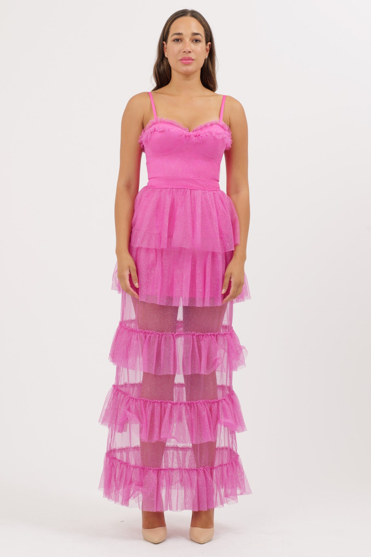 Fuchsia Tulle Ruffle Dress