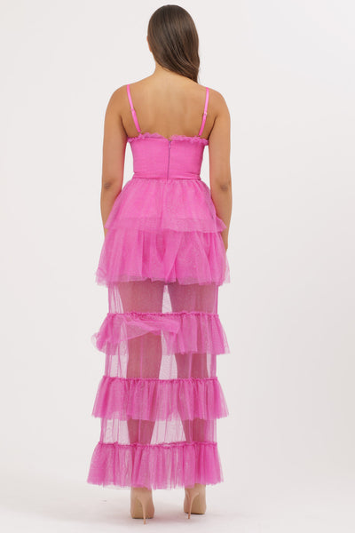 Fuchsia Tulle Ruffle Dress