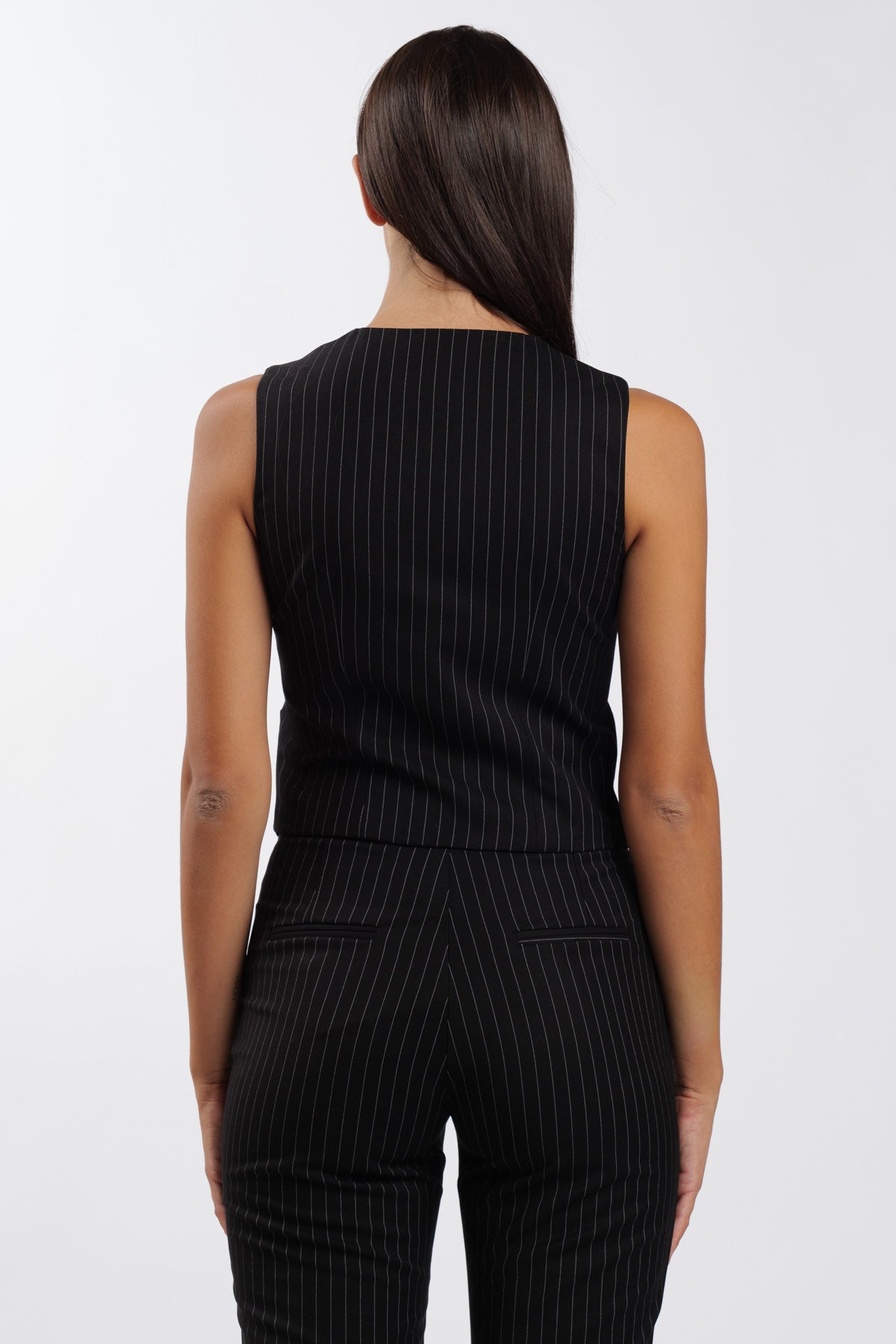 Black Basic Pinstripe Vest