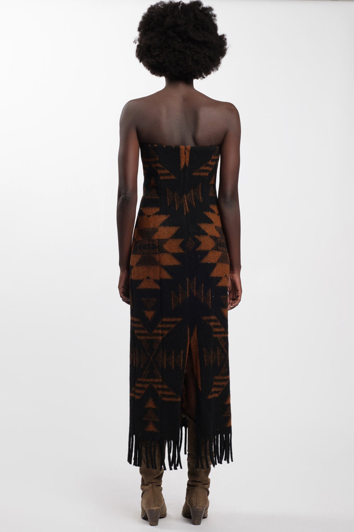 Black-Burnt Fringe Dress