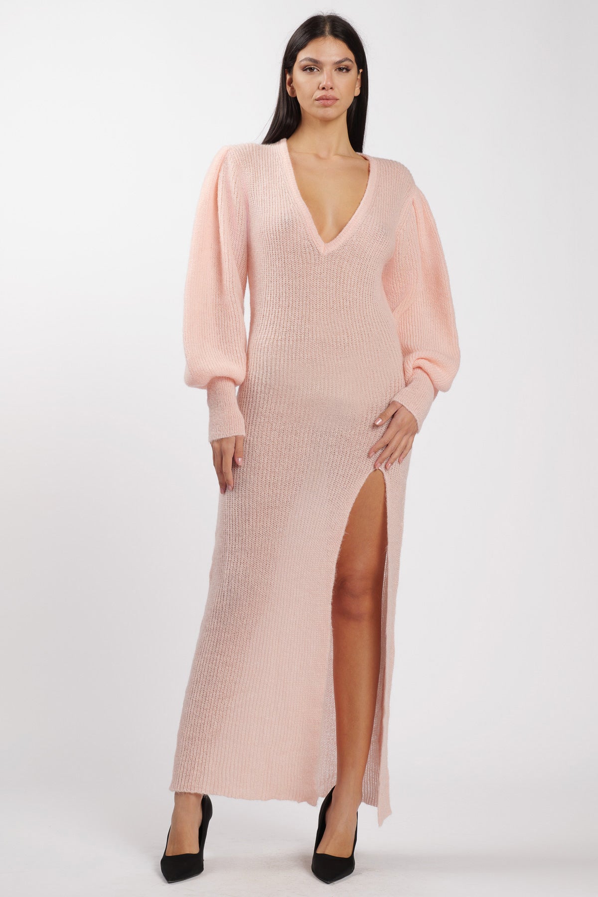 Wool Dress with slit Pink