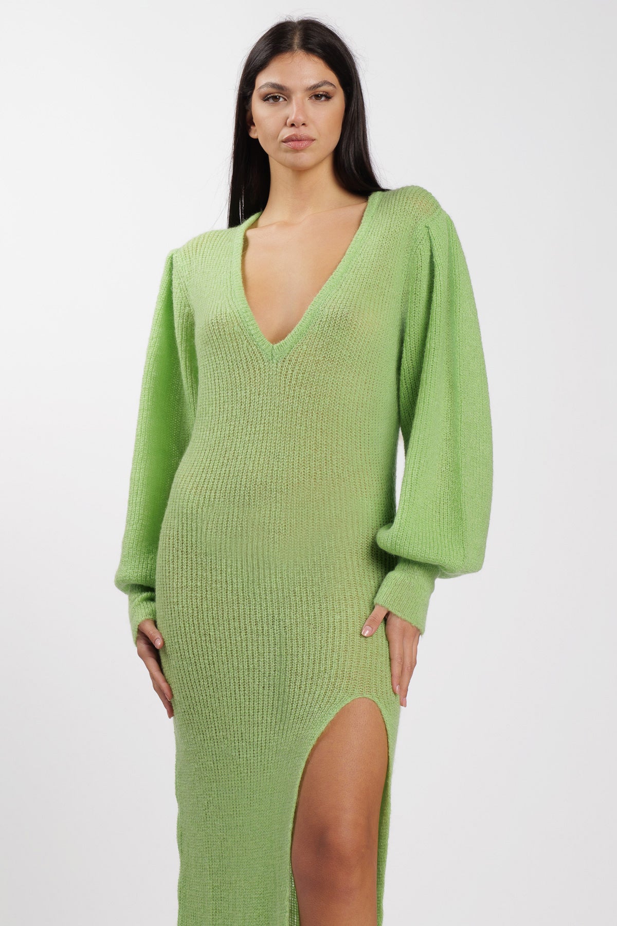 Wool Slit Dress Apple