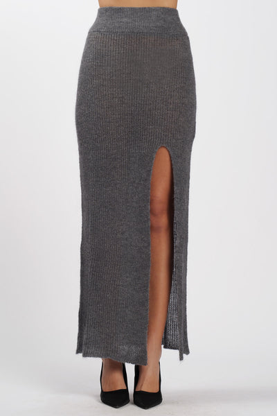 Wool Skirt with Slit Gray