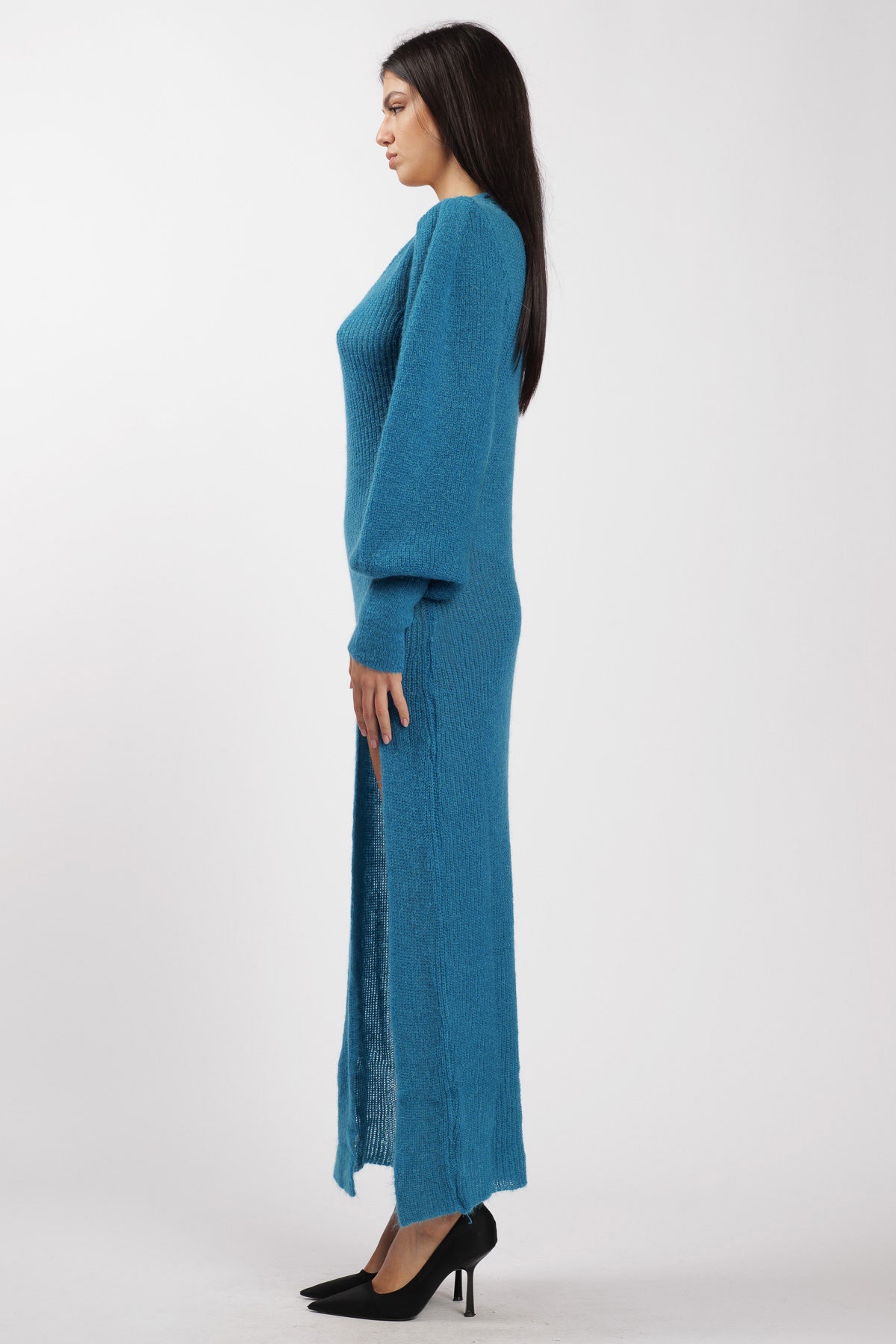 Wool Dress with Peacock Slit