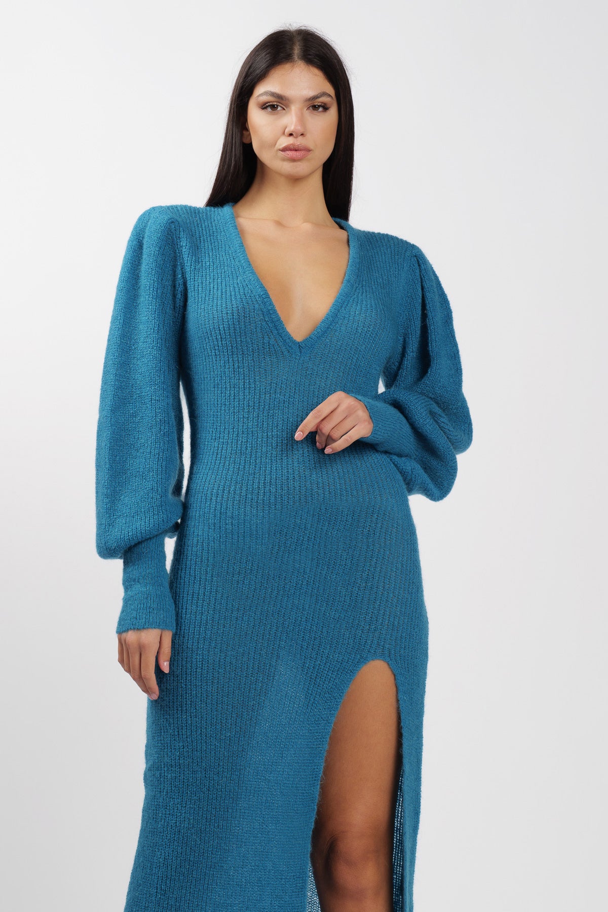 Wool Dress with Peacock Slit