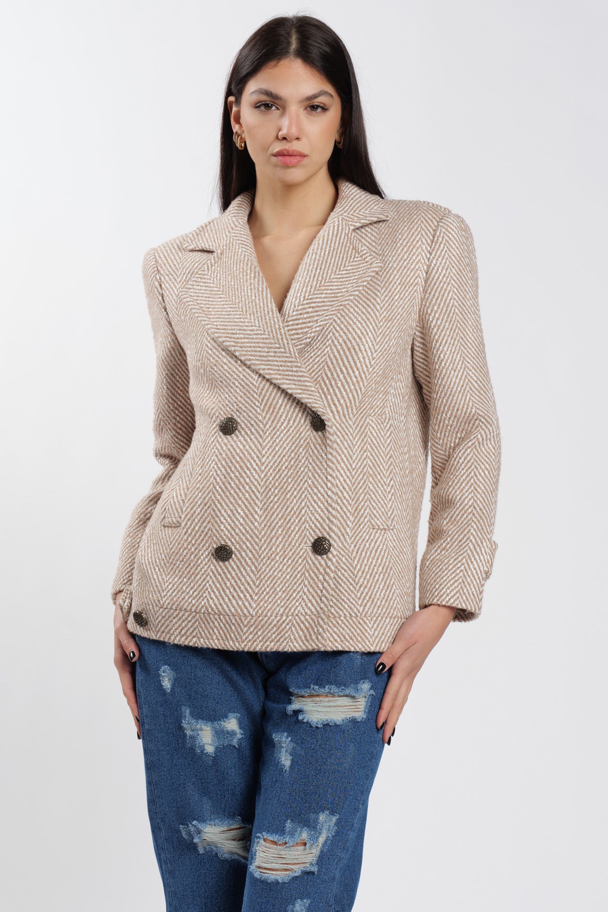 Beige Herringbone Coat