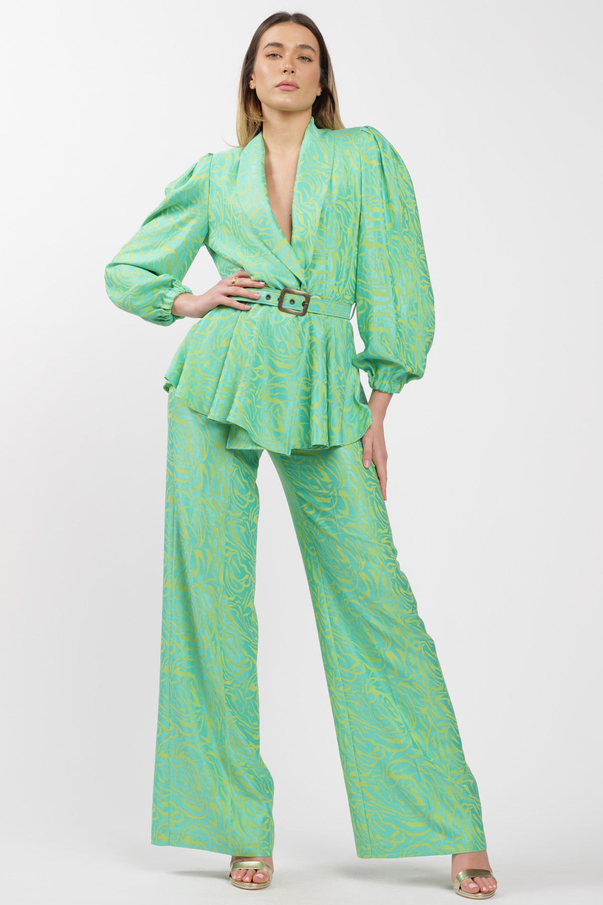 Kimono Pants Green Jacquard