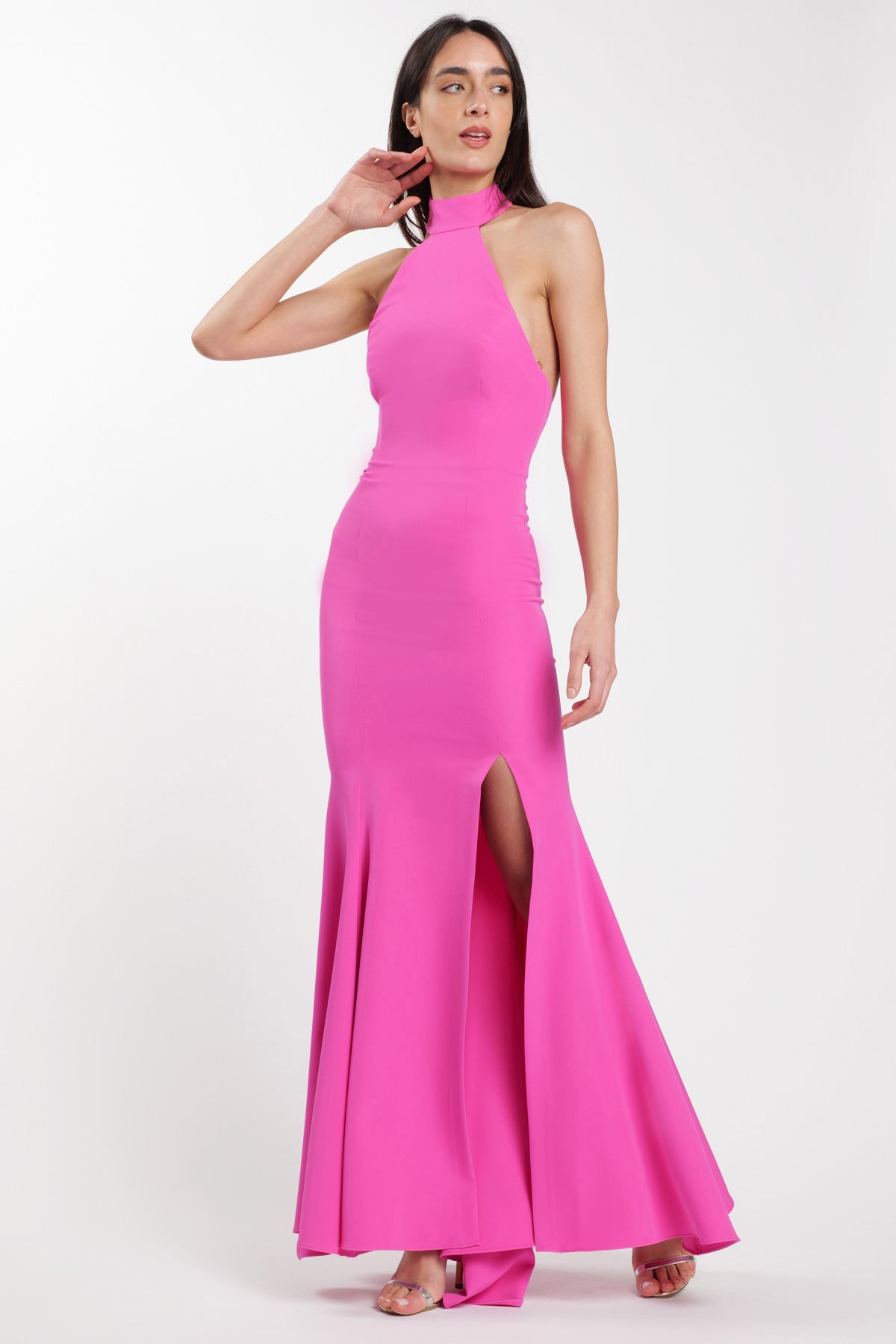 Siren Halter Dress Fuxia