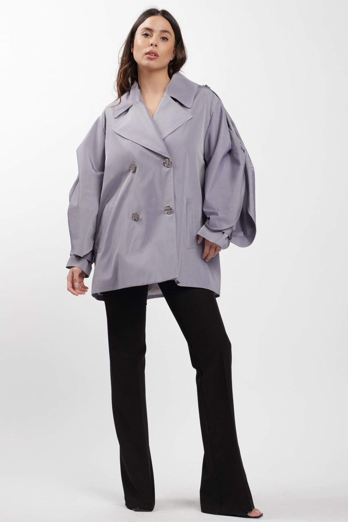 Grey Cargo Trench Coat