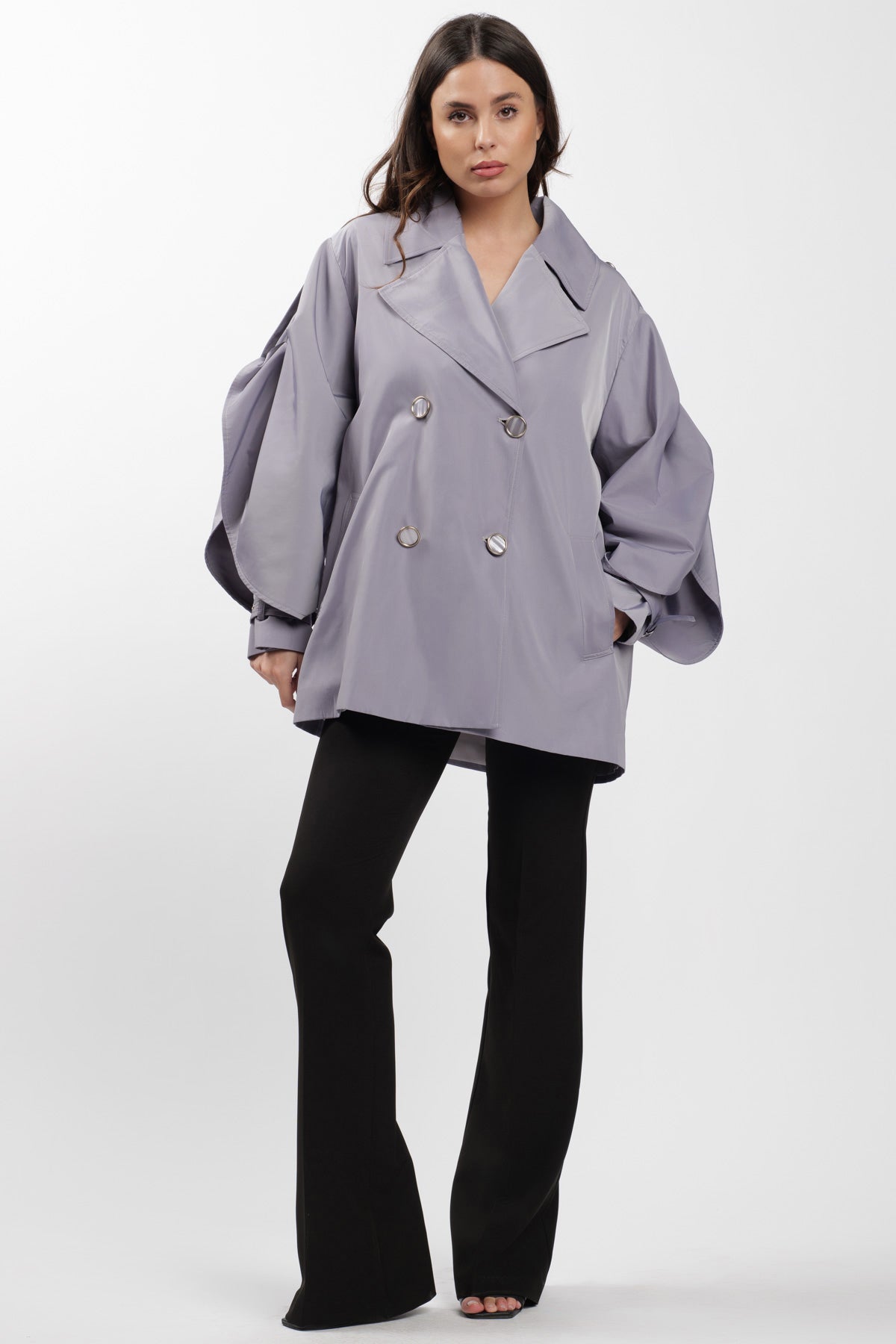 Grey Cargo Trench Coat