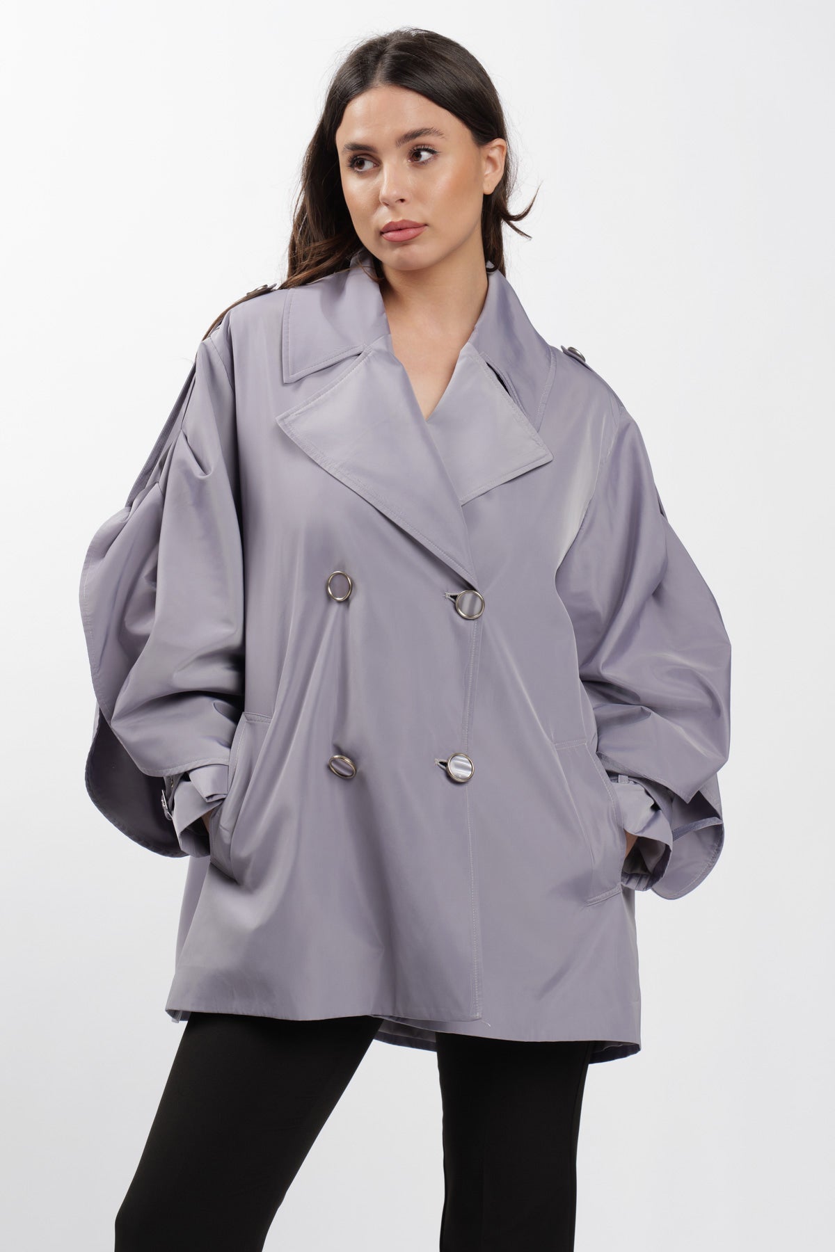 Grey Cargo Trench Coat