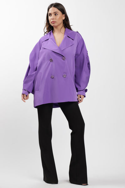 Purple Cargo Trench Coat