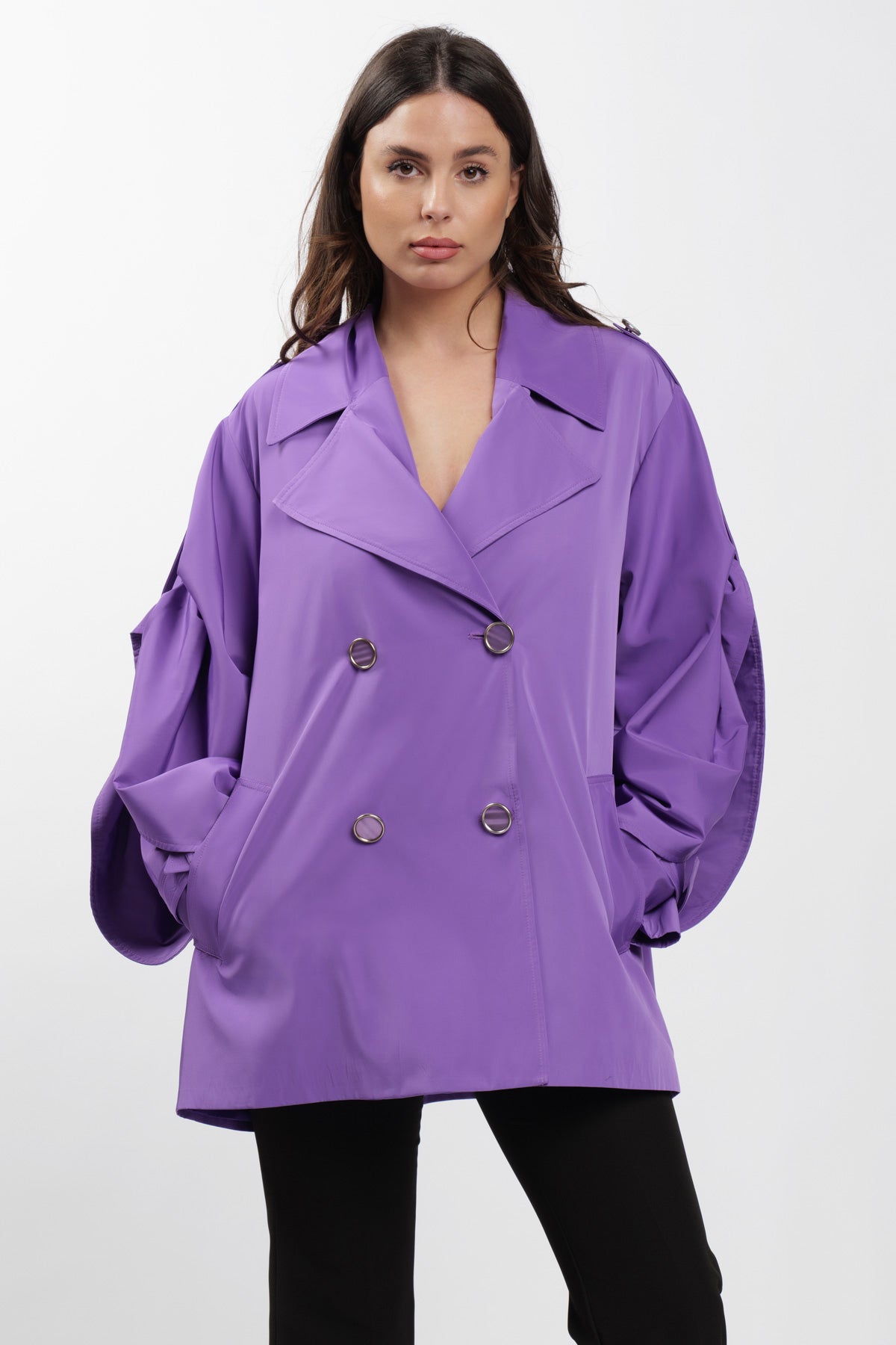 Purple Cargo Trench Coat