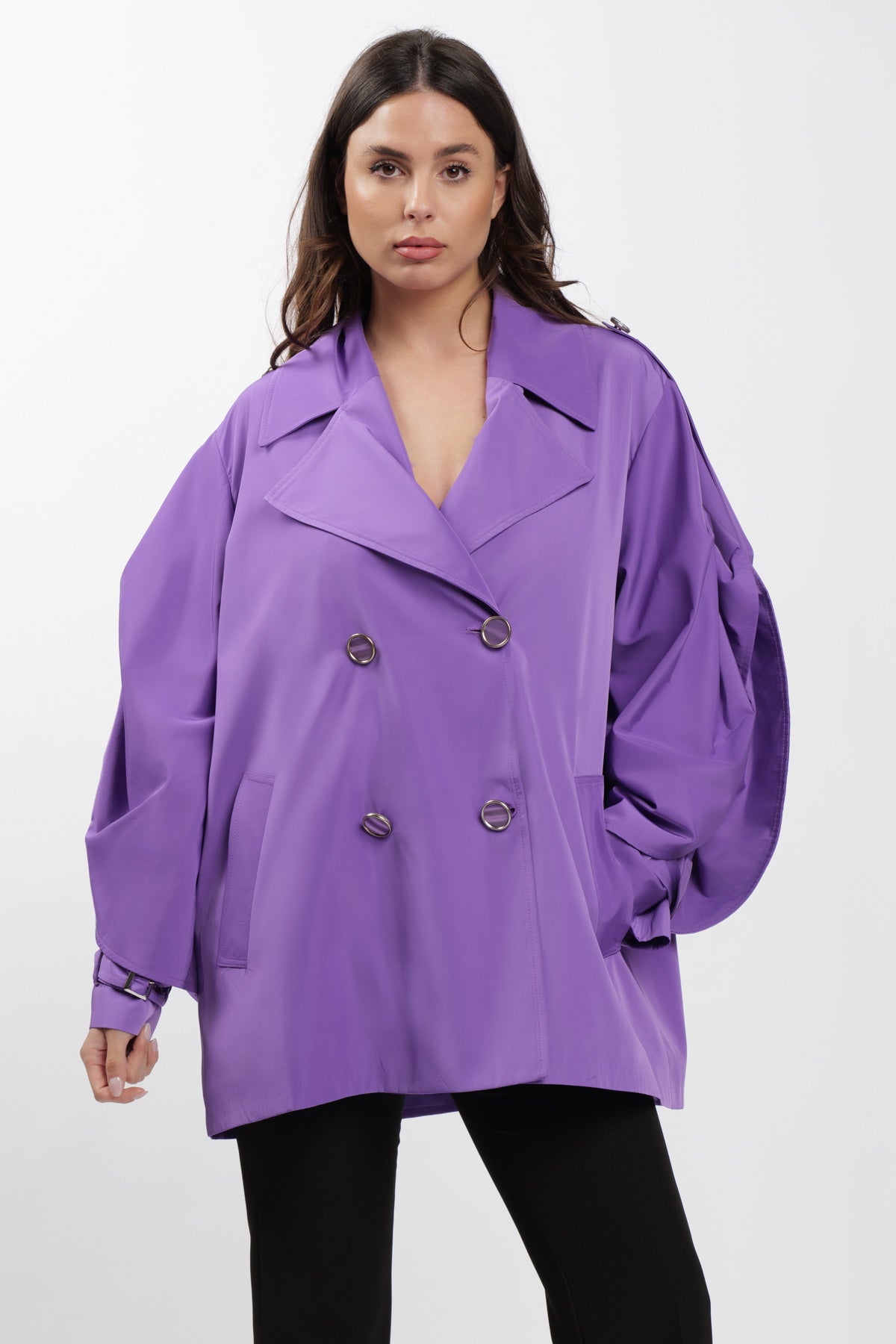 Purple Cargo Trench Coat