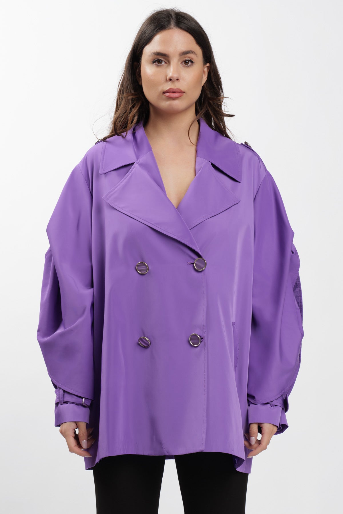 Purple Cargo Trench Coat