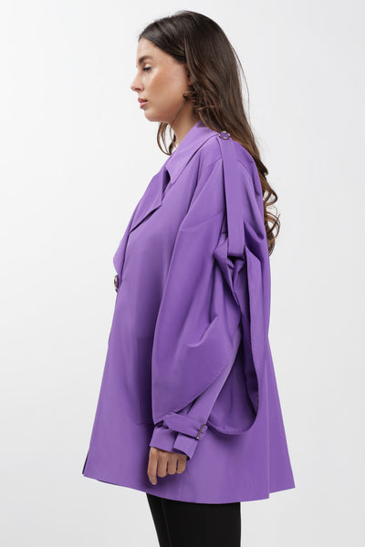 Purple Cargo Trench Coat