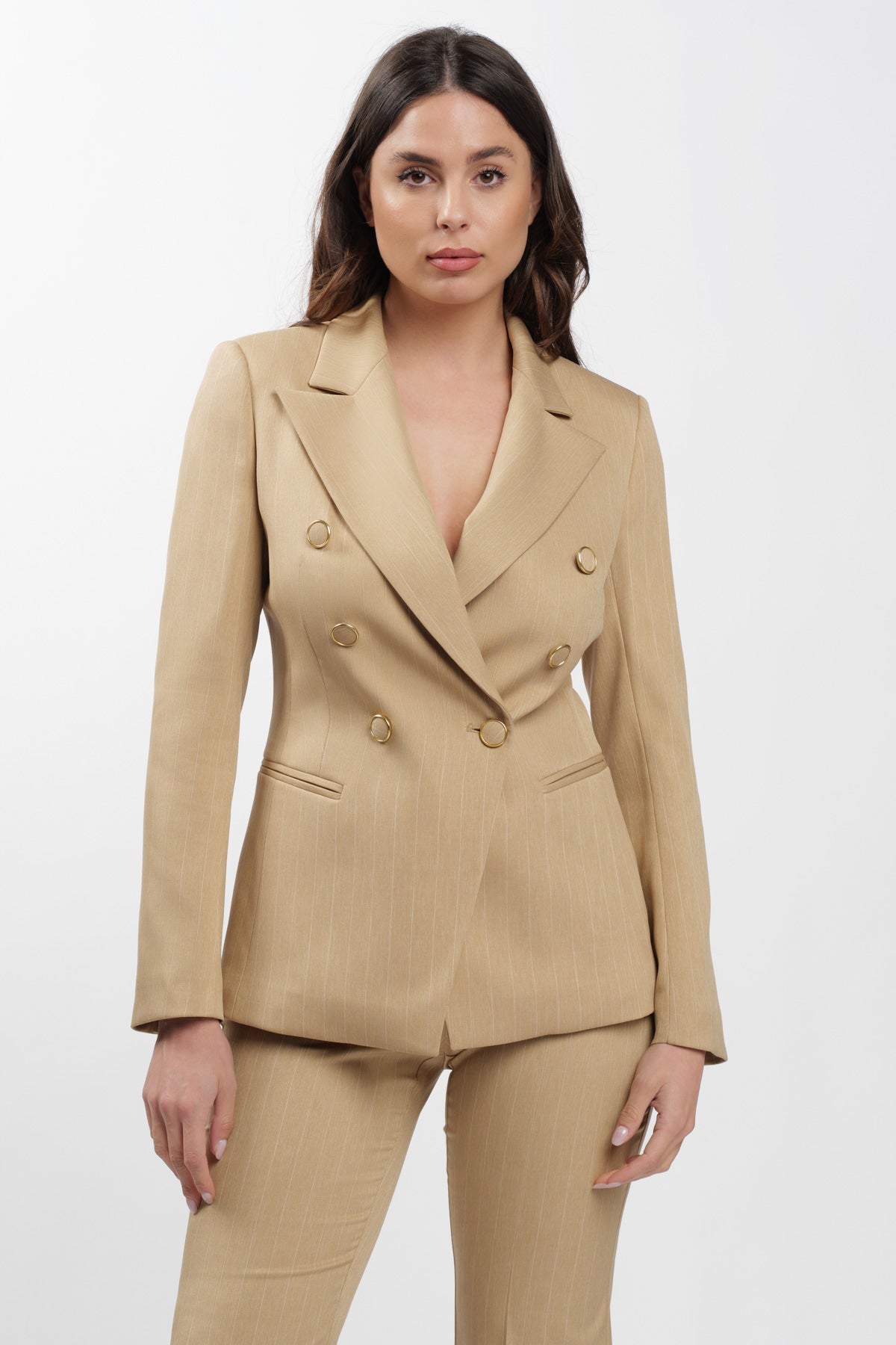 Pinstripe Blazer Beige