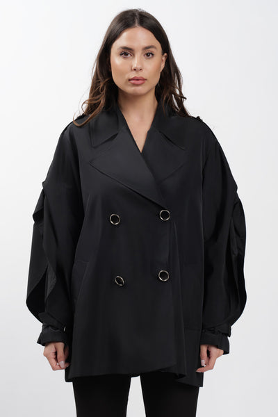 Black Cargo Trench Coat