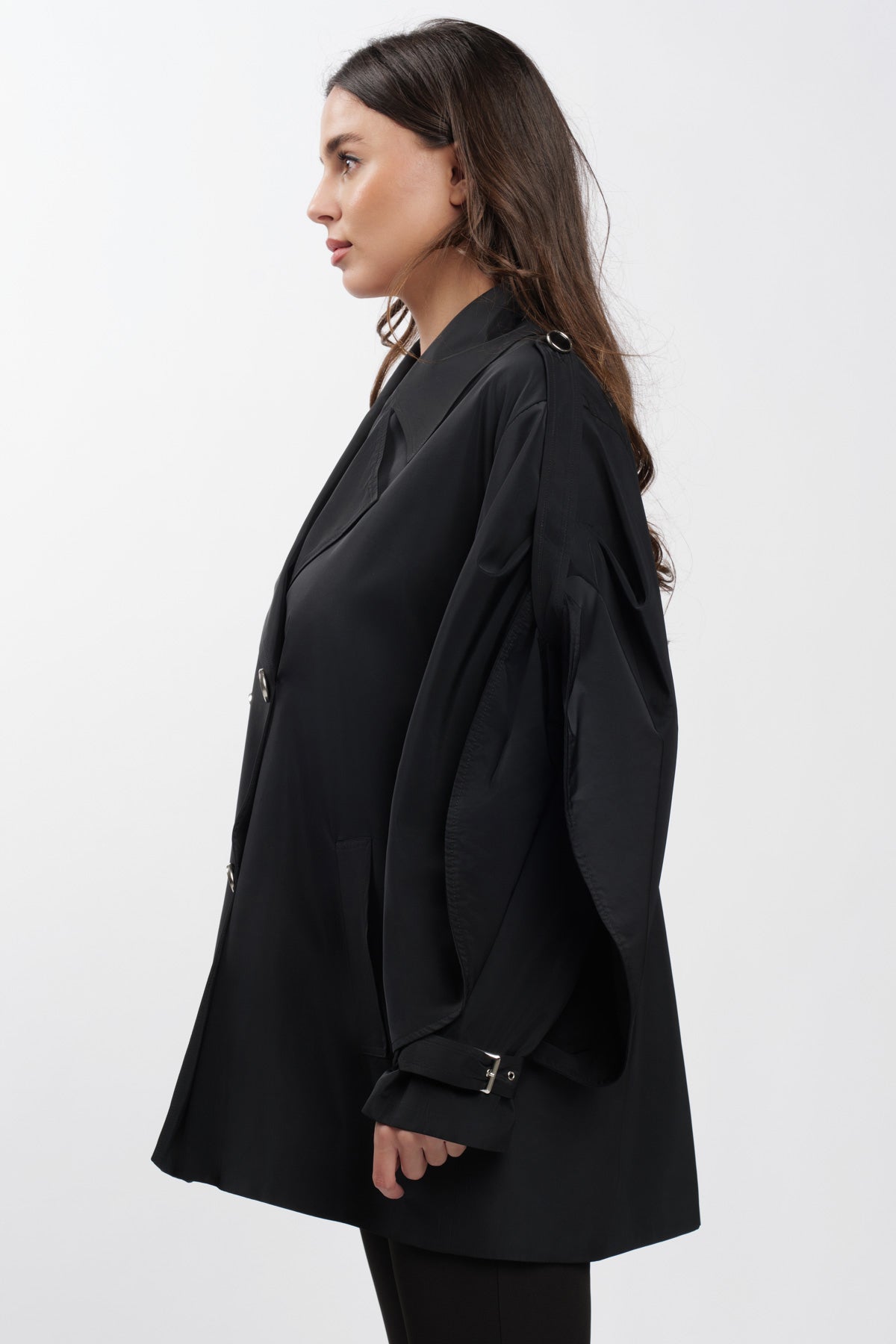 Black Cargo Trench Coat